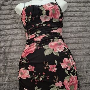 Privy Black Dress with Pink Floral Design